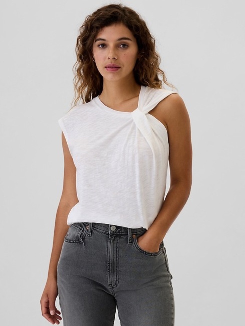 ForeverSoft Sleeveless Tie T-Shirt White Size Medium